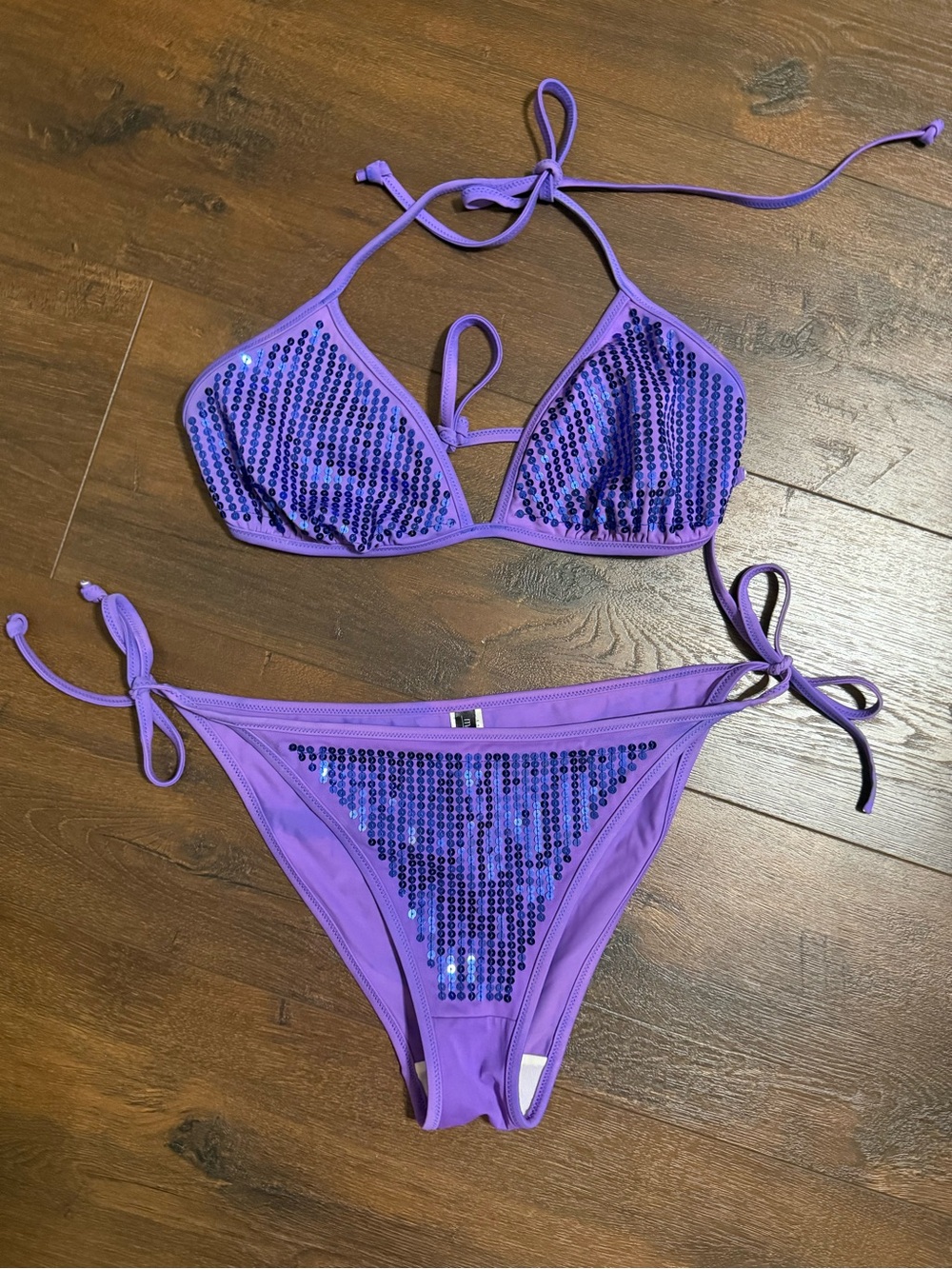 Marie Meili Purple Sequin Halter Bathing Suit